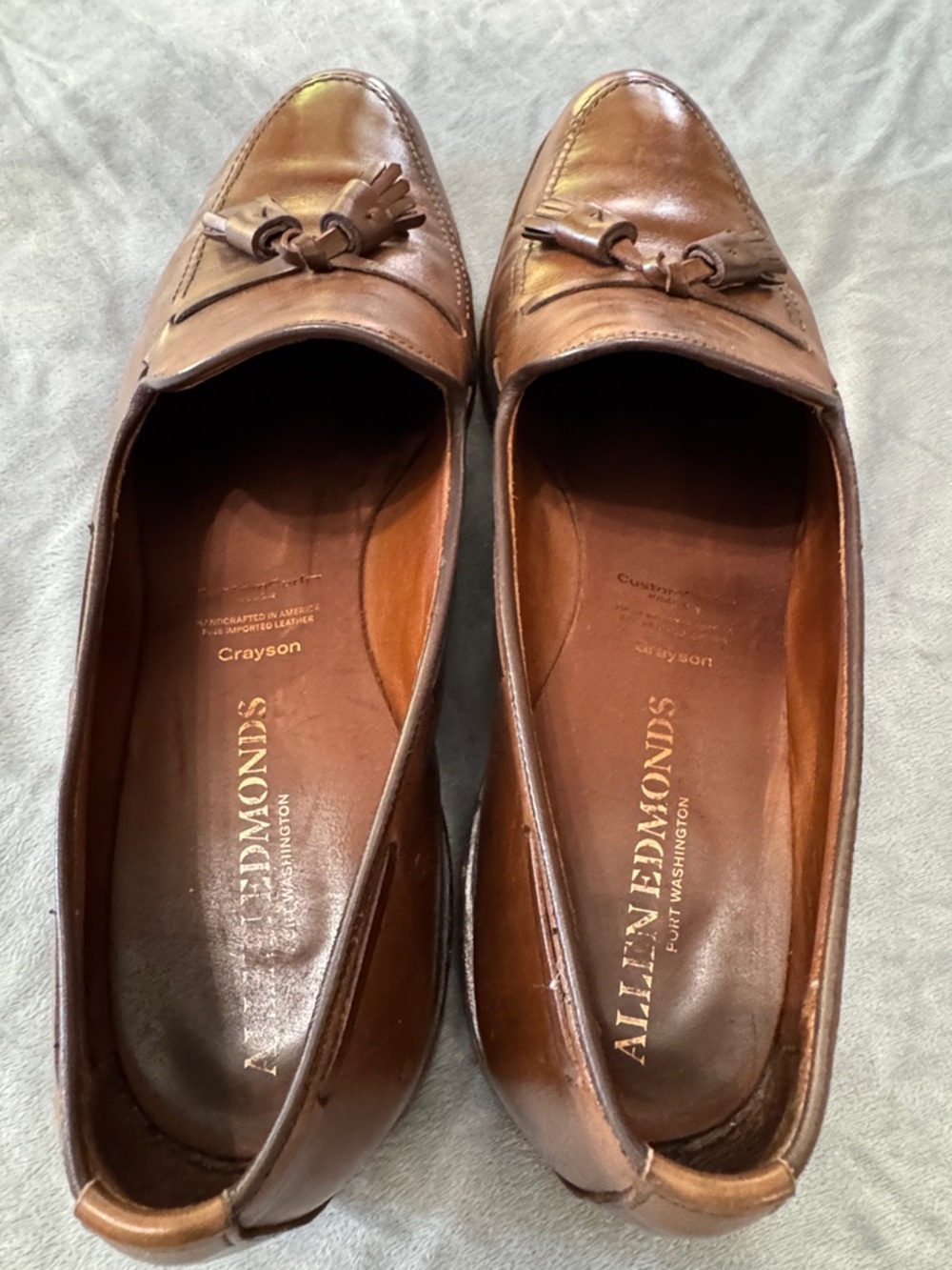 Allen Edmonds Grayson Tassel Loafer Leather Cork Insoles Mens 15 B Walnut Brown - Picture 10 of 16
